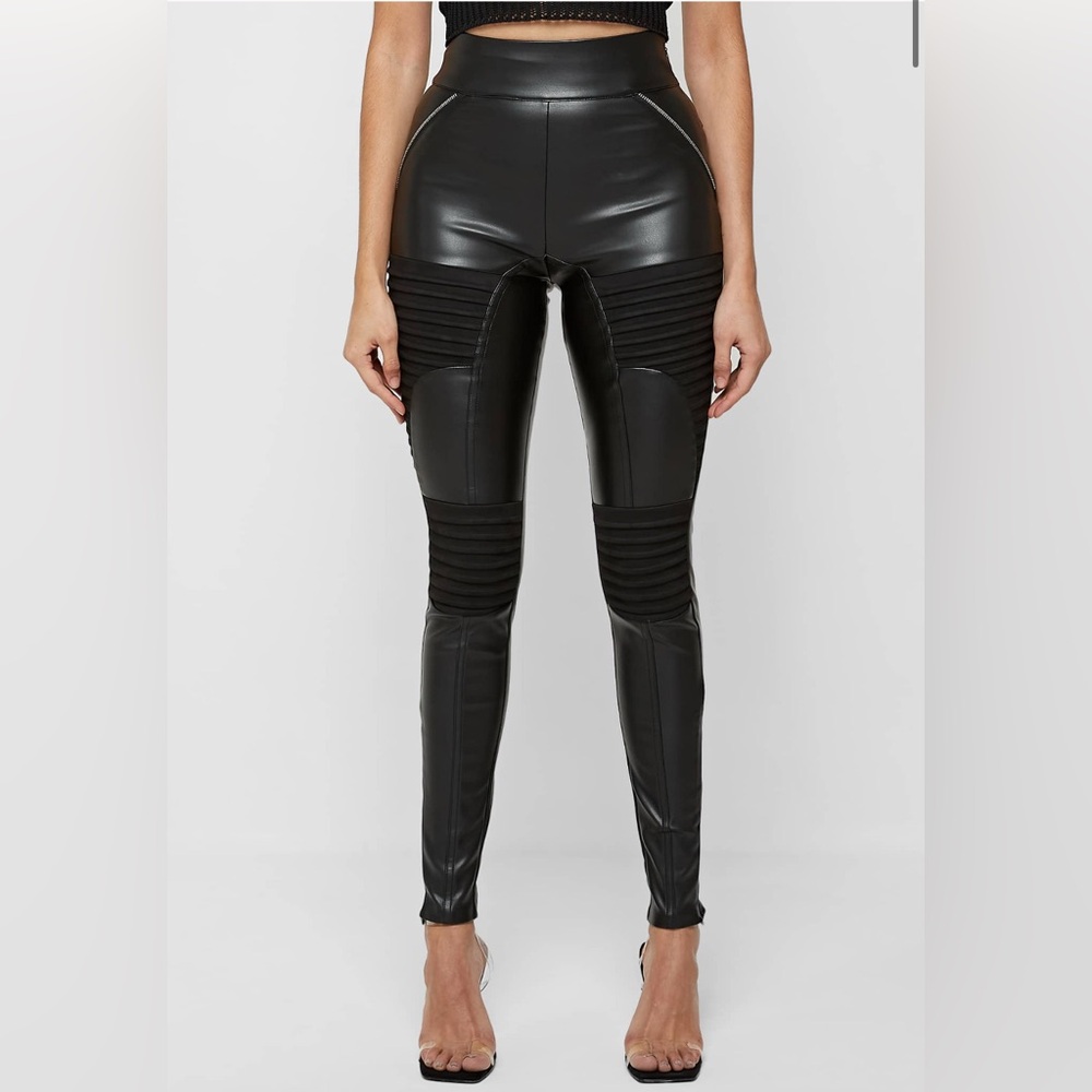 NEW Maniere De Voir VEGAN LEATHER & PATENT RIBBED LEGGINGS SIZE 4